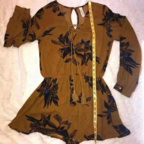 Peppermint Romper dress skort V-neck Tassles Boho Floral Sz Small Mustard - Picture 10 of 12